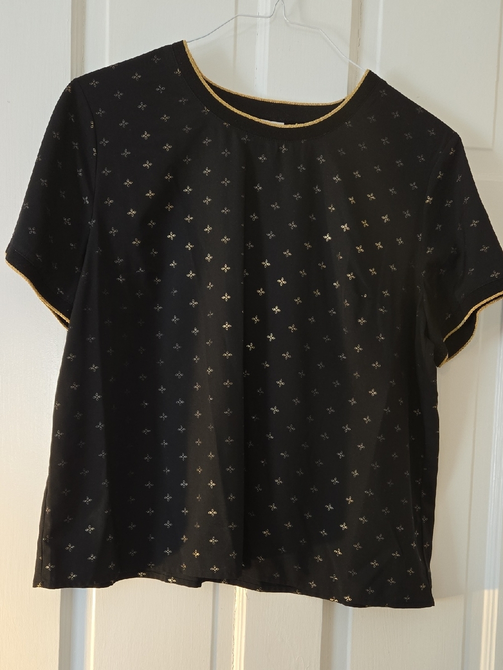 a new day Black Short Sleeve Top with Gold Accent